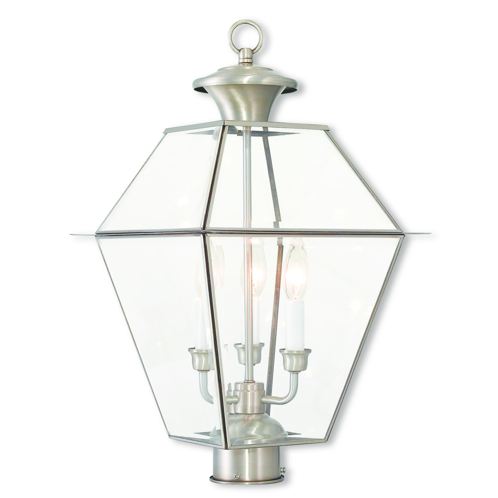 3 Light Brushed Nickel Post-Top Lantern