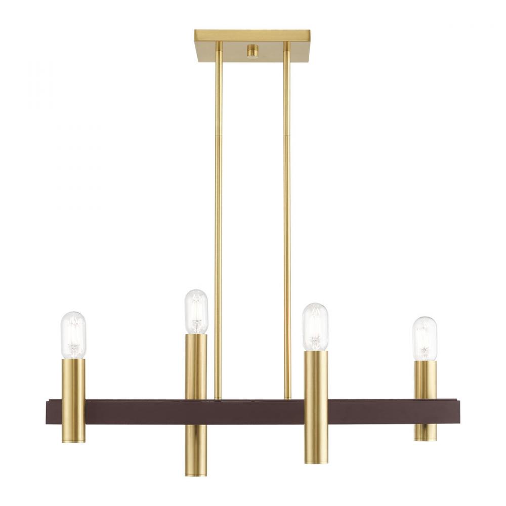 4 Lt Satin Brass & Bronze Linear Chandelier