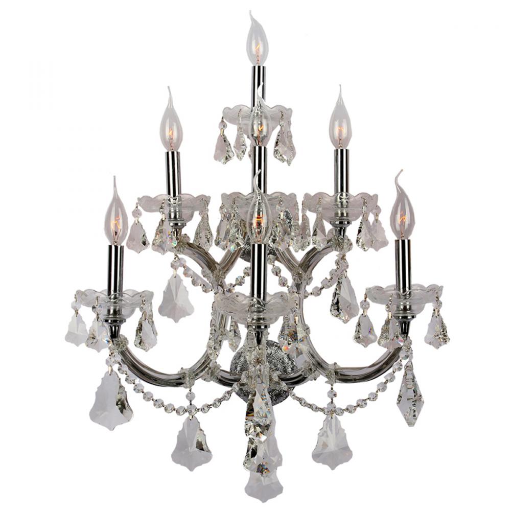 Maria Theresa 7-Light Chrome Finish and Clear Crystal Candle Wall Sconce Light 22 in. W x 29.5 in. H