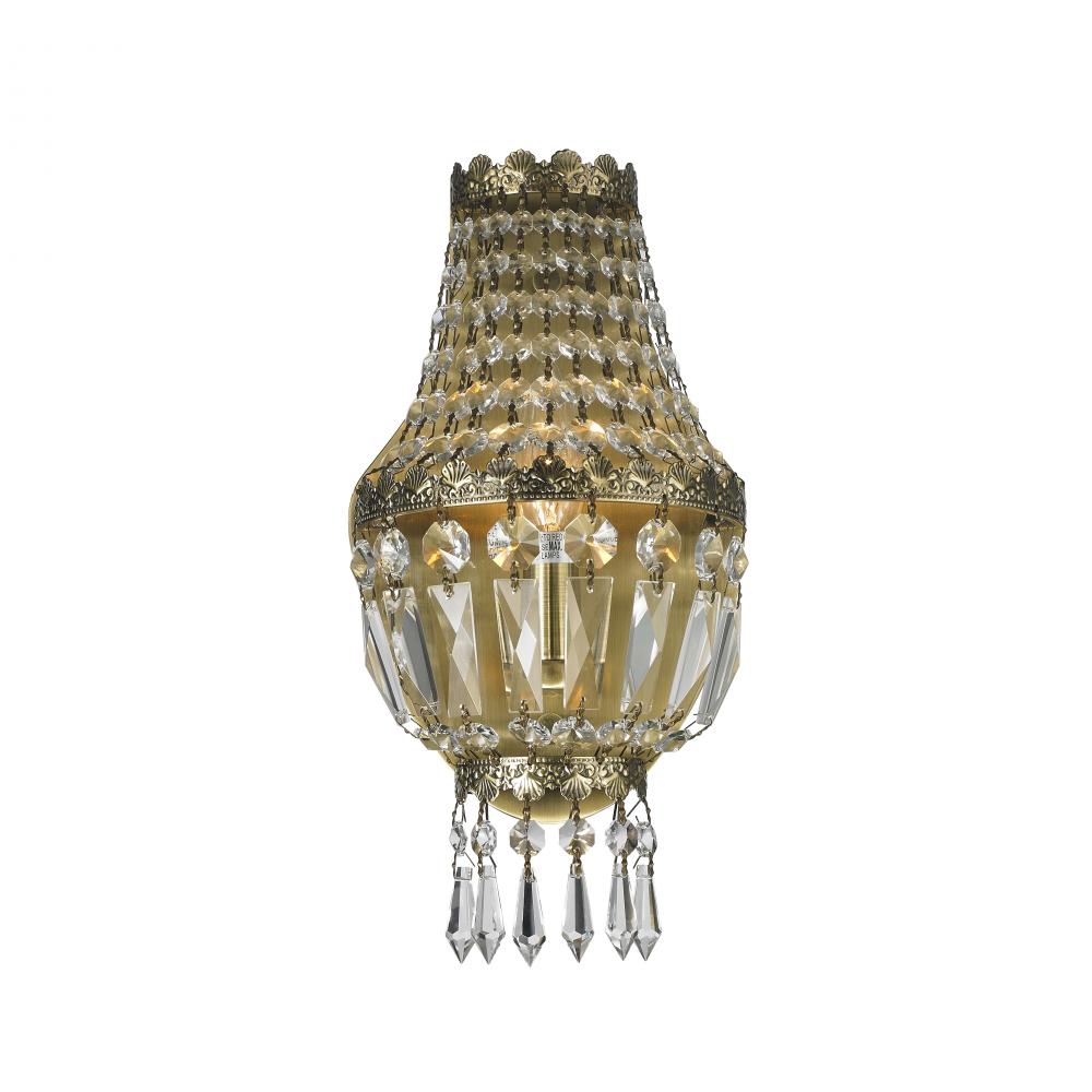 Metropolitan 1-Light Antique Bronze Finish and Clear Crystal Basket Wall Sconce Light 6 in. W x 12 i