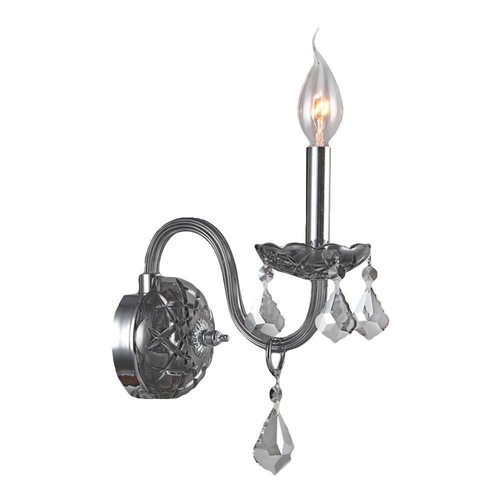 Provence 1-Light Chrome Finish and Smoke Crystal Candle Wall Sconce Light 4 in. W x 15 in. H Small