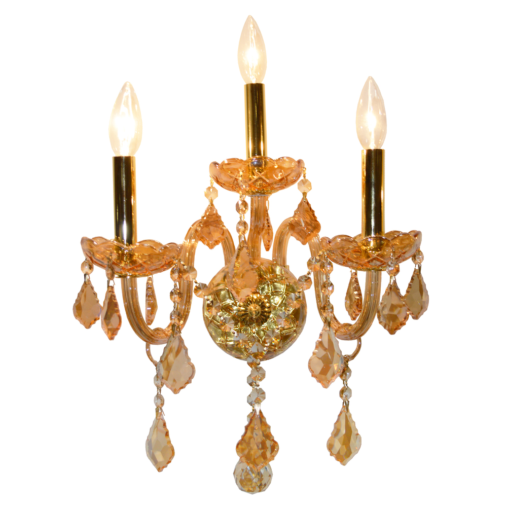 Provence Collection 3 Light Gold Finish and Amber Crystal Candle Wall Sconce 13" W x 18" H M