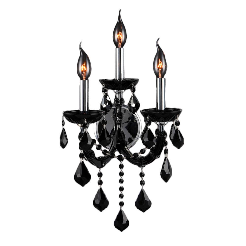 Lyre Collection 3 Light Chrome Finish and Black Crystal Candle Wall Sconce 12" W x 20" H Med