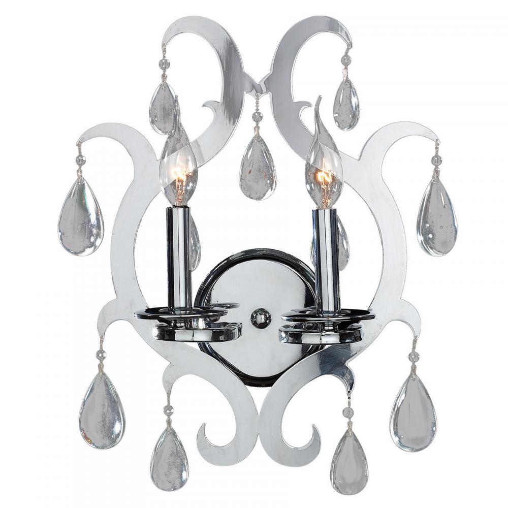 Henna 2-Light Chrome Finish and Clear Crystal Wall Sconce Light 13 in. W x 17 in. H Medium