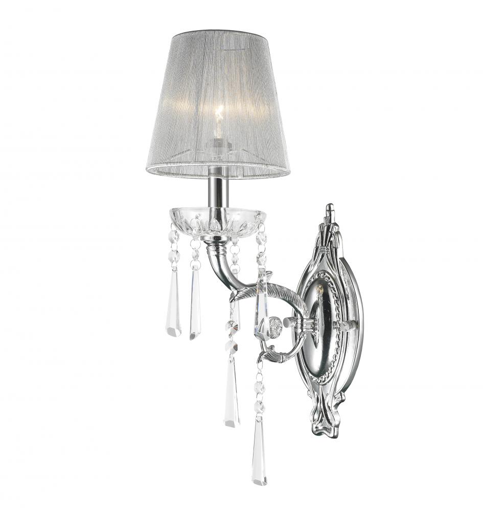 Orleans 1-Light Chrome Finish and Clear Crystal Wall Sconce Light with White String Shade 6 in. W x 