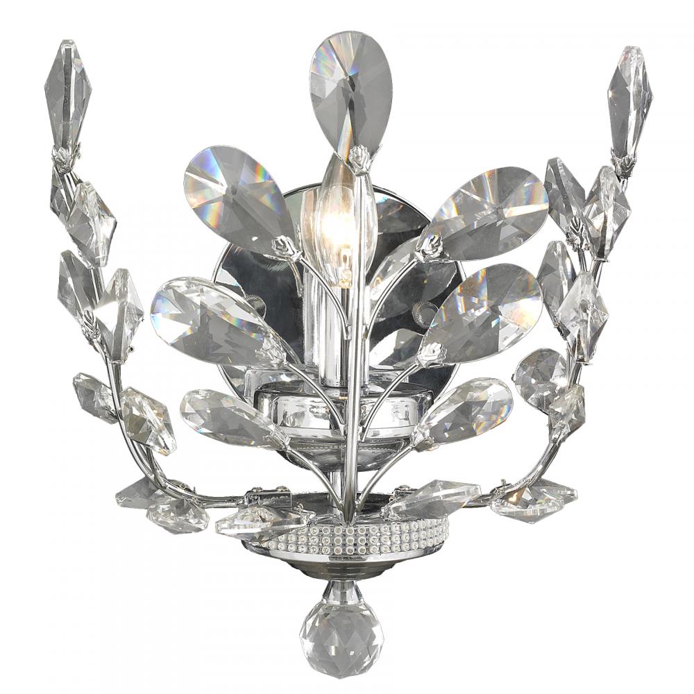 Aspen 1-Light Chrome Finish and Clear Crystal Floral Wall Sconce Light 12 in. W x 13 in. H Medium