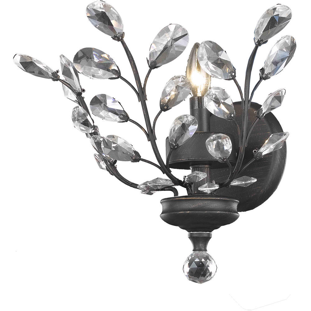 Aspen 1-Light dark Bronze Finish and Clear Crystal Floral Wall Sconce Light 12 in. W x 13 in. H Medi
