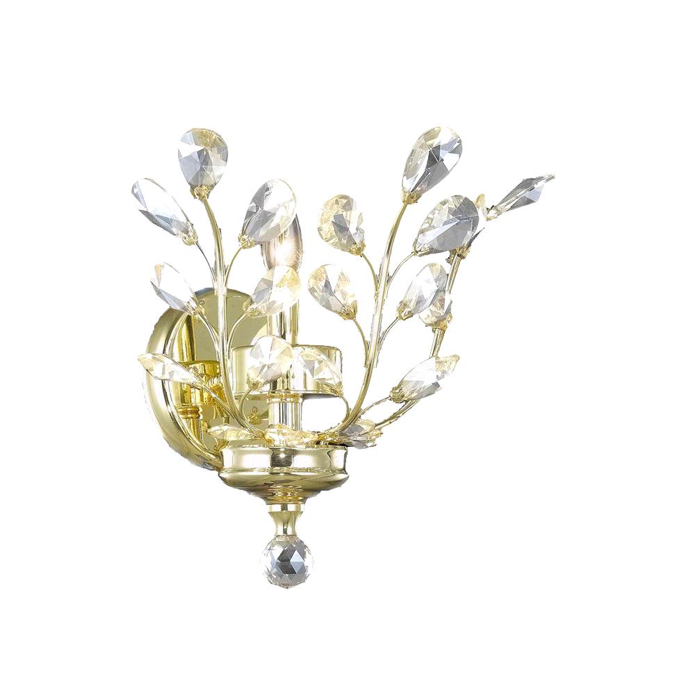 Aspen 1-Light Gold Finish and Clear Crystal Floral Wall Sconce Light 12 in. W x 13 in. H Medium