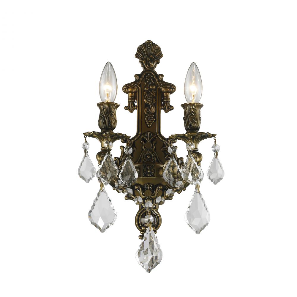 Versailles 2-Light Antique Bronze Finish Crystal Wall Sconce Light 12 in. W x 13 in. H Medium
