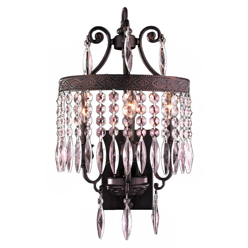 Enfield 3-Light dark Bronze Finish Crystal Wall Sconce Light 12 in. W x 21 in. H Medium