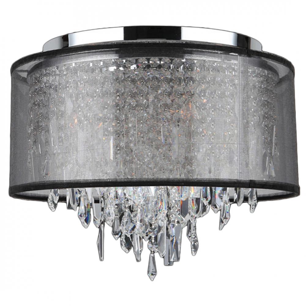 Tempest Collection 5 Light Chrome Finish Crystal Flush Mount Ceiling Light with Black Organza Drum S