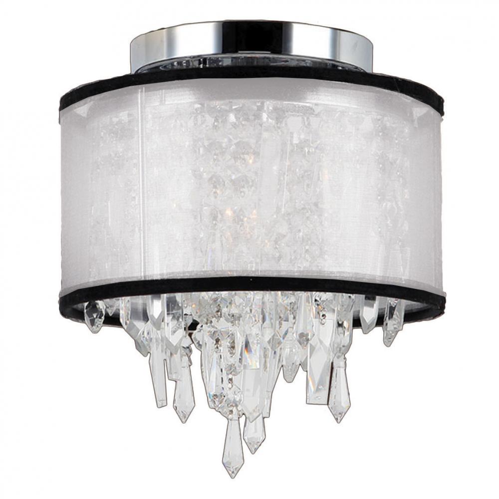Tempest Collection 1 Light Chrome Finish Crystal Flush Mount Ceiling Light with White Organza Drum S
