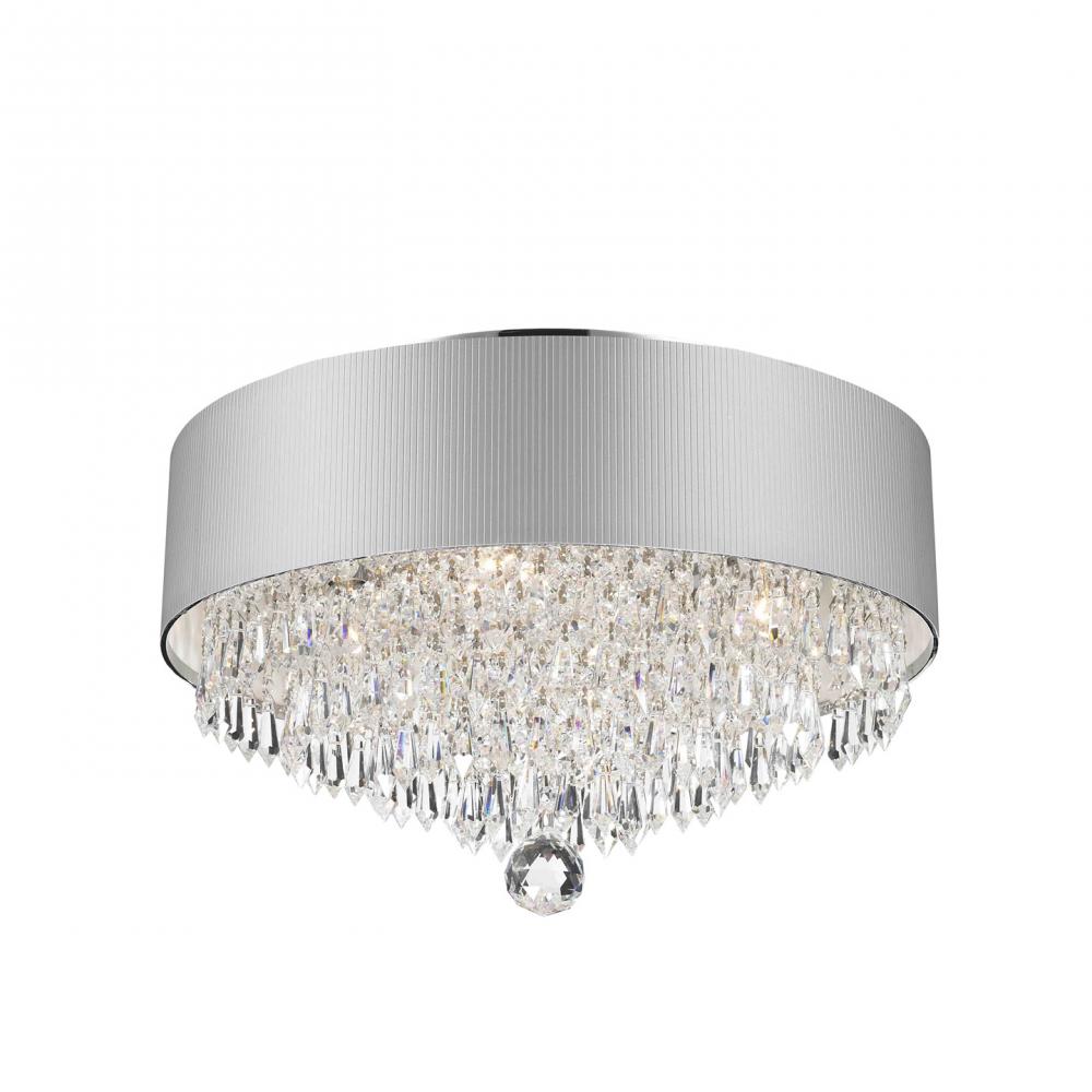 Gatsby 4-Light Chrome Finish Crystal Flush Mount with White Acrylic drum Shade 16 in. Dia x 10 in. H