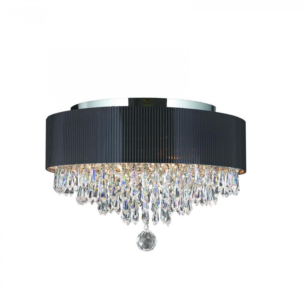 Gatsby 4-Light Chrome Finish Crystal Flush Mount with Black Acrylic drum Shade 16 in. Dia x 10 in. H