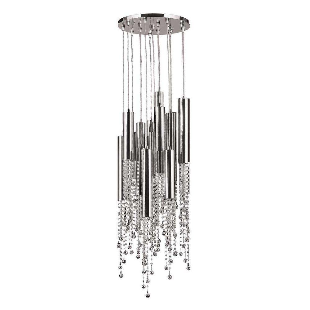 Metropolis Collection 15 Light Halogen Chrome Finish and Clear Crystal Flush Mount 16" D x 50