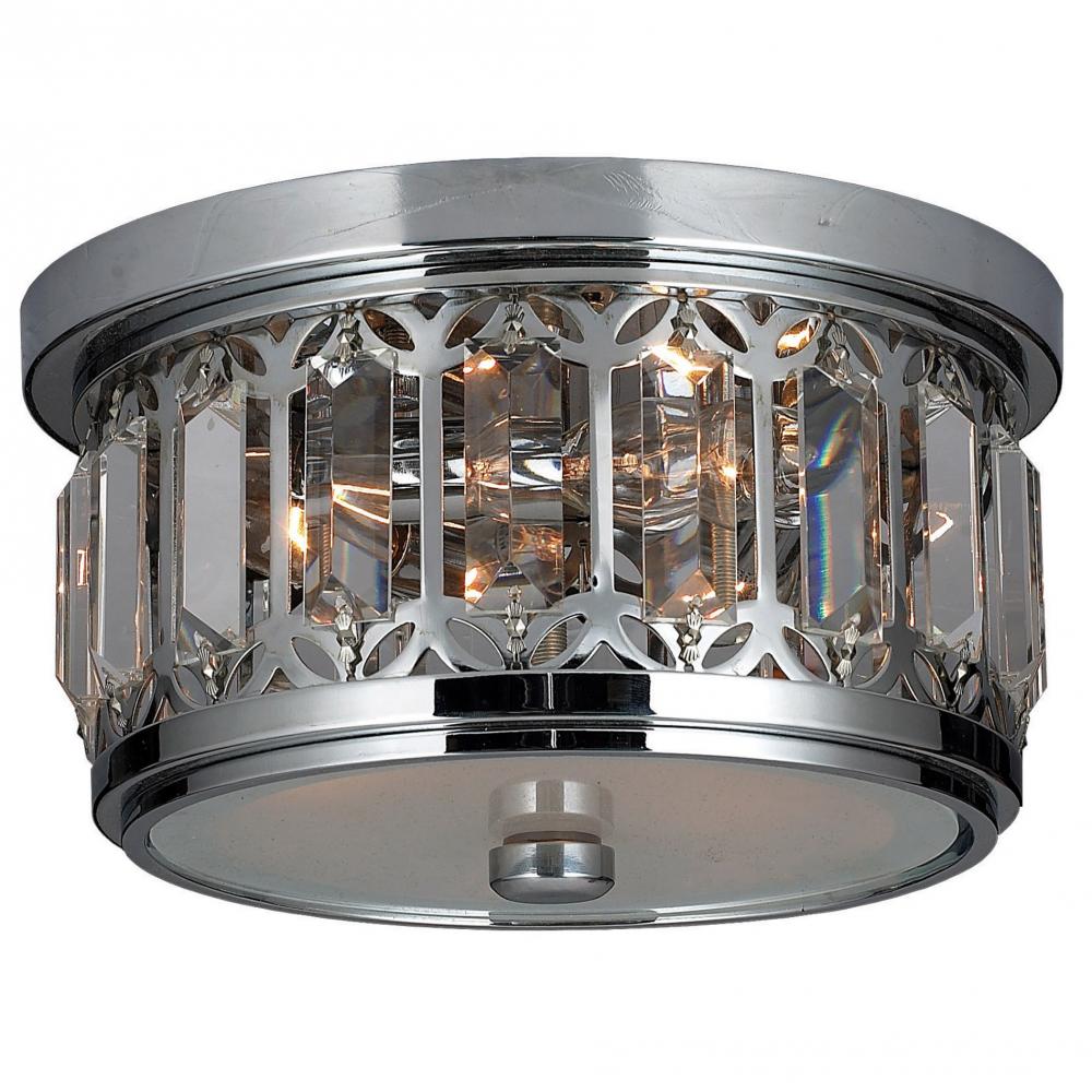 Parlour 3-Light Chrome Finish and Clear Crystal Flush Mount Ceiling Light 10 in. Dia x 5.5 in. H  Ro
