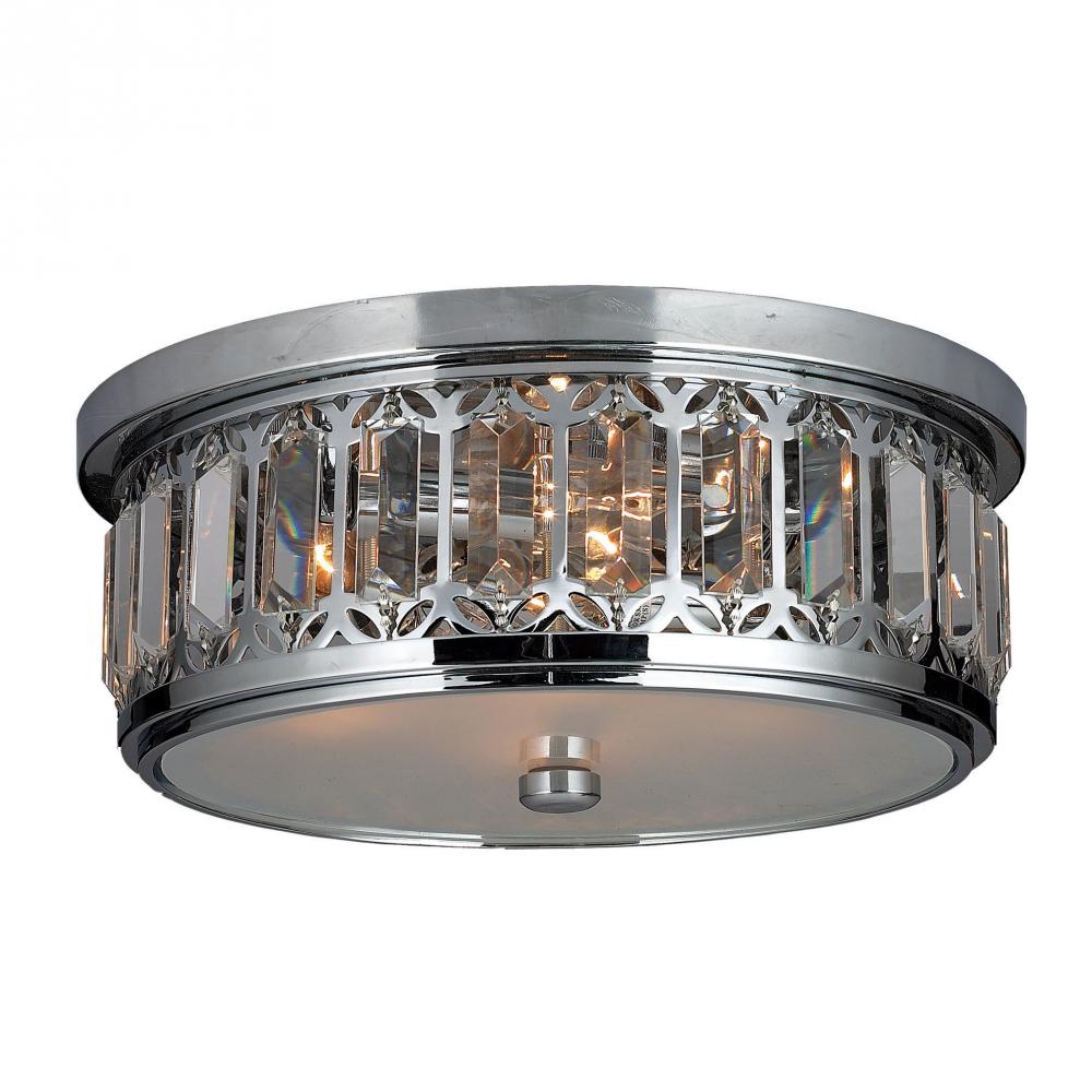Parlour 4-Light Chrome Finish and Clear Crystal Flush Mount Ceiling Light 14 in. Dia x 5.5 in. H Rou