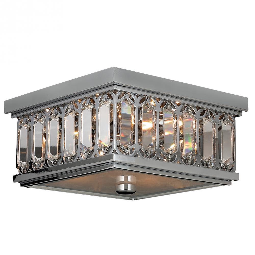 Athens 4-Light Chrome Finish and Clear Crystal Flush Mount Ceiling Light 10 in. Square Small