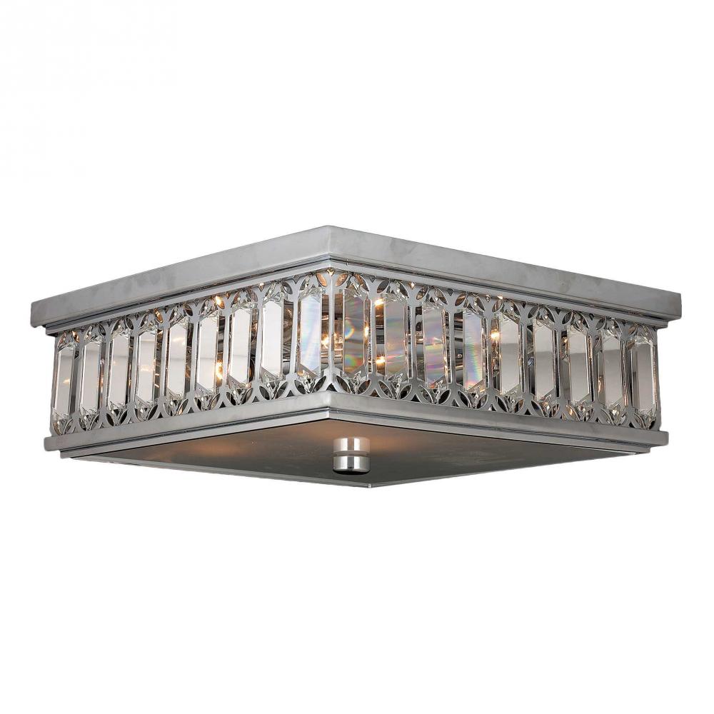 Athens 6-Light Chrome Finish and Clear Crystal Flush Mount Ceiling Light 14 in. Square Medium
