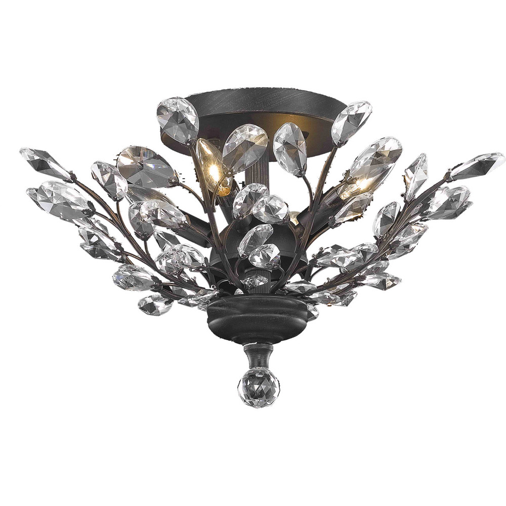 Aspen 4-Light dark Bronze Finish and Clear Crystal Floral Semi-Flush Mount Ceiling Light 20 in. Dia