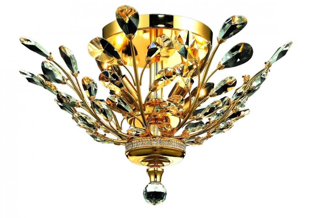 Aspen 4-Light Gold Finish and Clear Crystal Floral Semi-Flush Mount Ceiling Light 20 in. Dia x 11 in