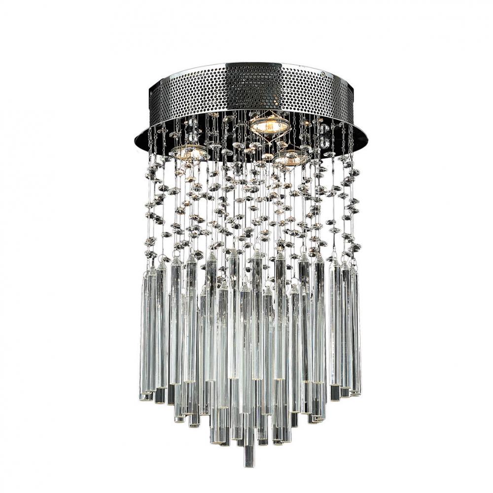 Torrent 3-Light Chrome Finish and Clear Crystal Flush Mount Ceiling Light 12 in. Dia x 18 in. H Roun
