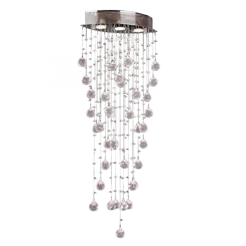Icicle 3-Light Chrome Finish and Clear Crystal Flush Mount Ceiling Light 16 in. L x 8 in. W x 40 in.