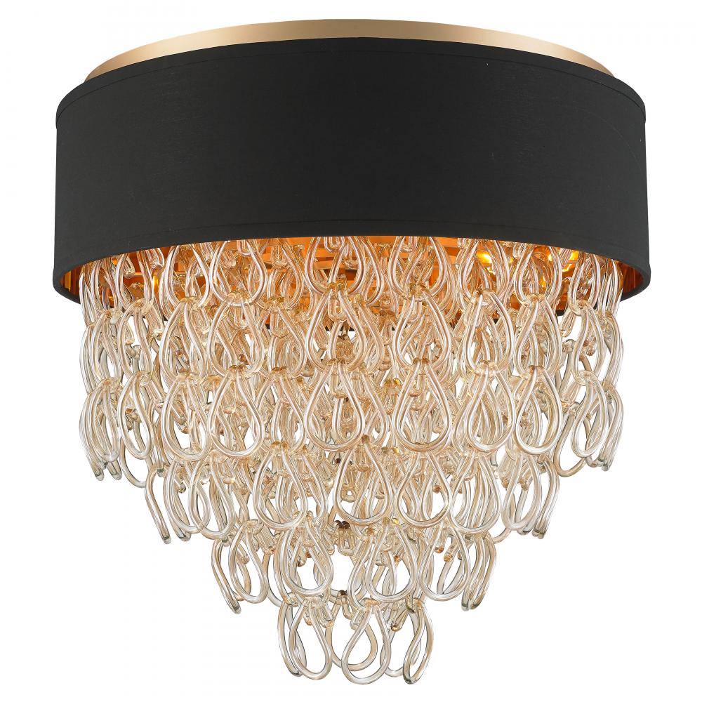 Halo Collection 9 Light Matte Gold Finish and Golden Teak Crystal with Black Drum Shade Flush Mount