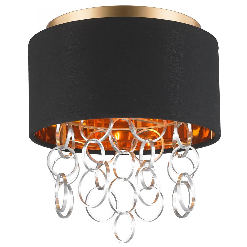 Catena 3-Light Matte Gold Finish with Black Linen drum Shade Flush Mount Ceiling Light 12 in. Dia x 
