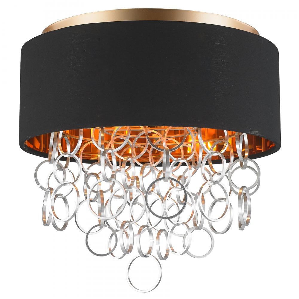 Catena 4-Light Matte Gold Finish with Black Linen drum Shade Flush Mount Ceiling Light 16 in. Dia x 
