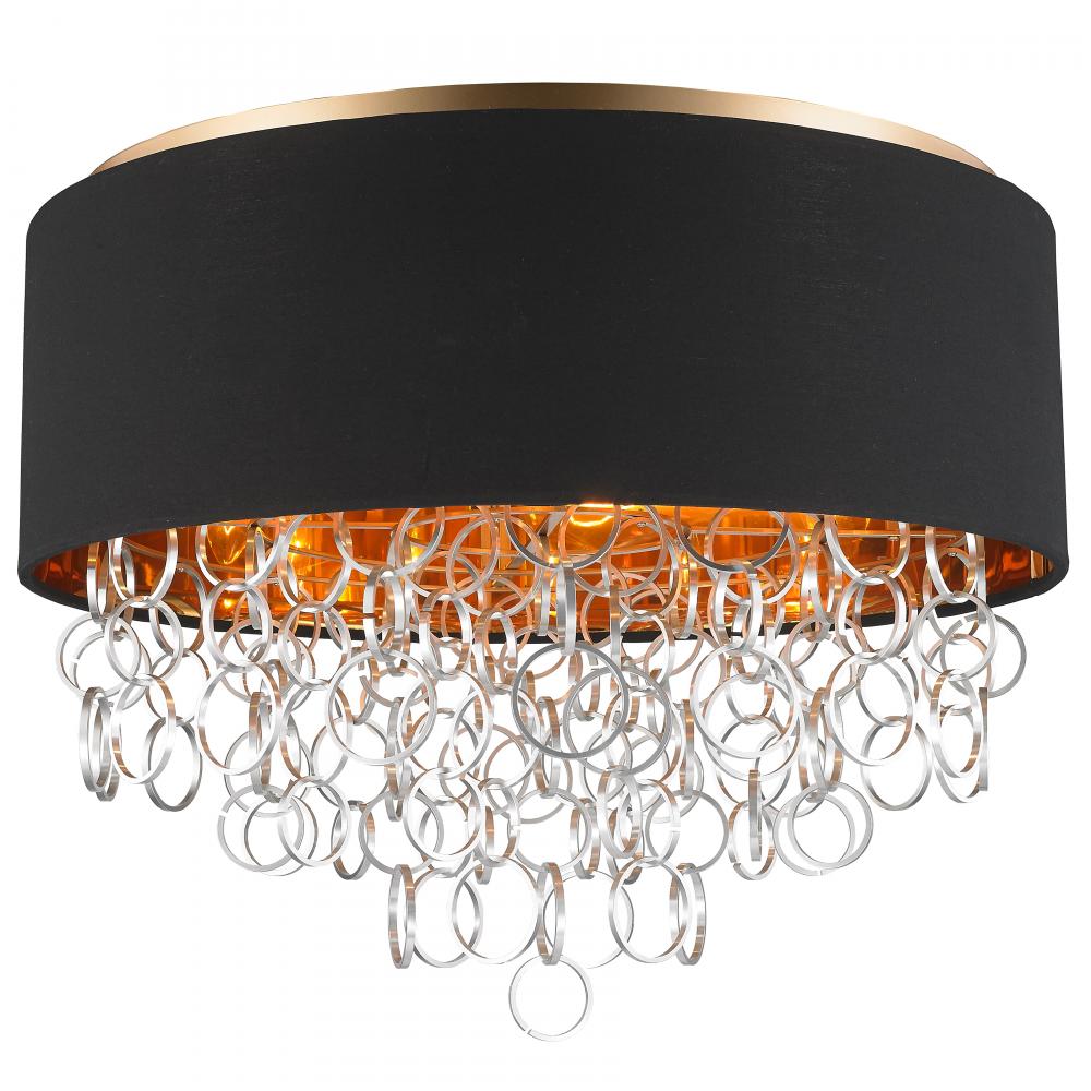 Catena 6-Light Matte Gold Finish with Black Linen drum Shade Flush Mount Ceiling Light 24 in. Dia x