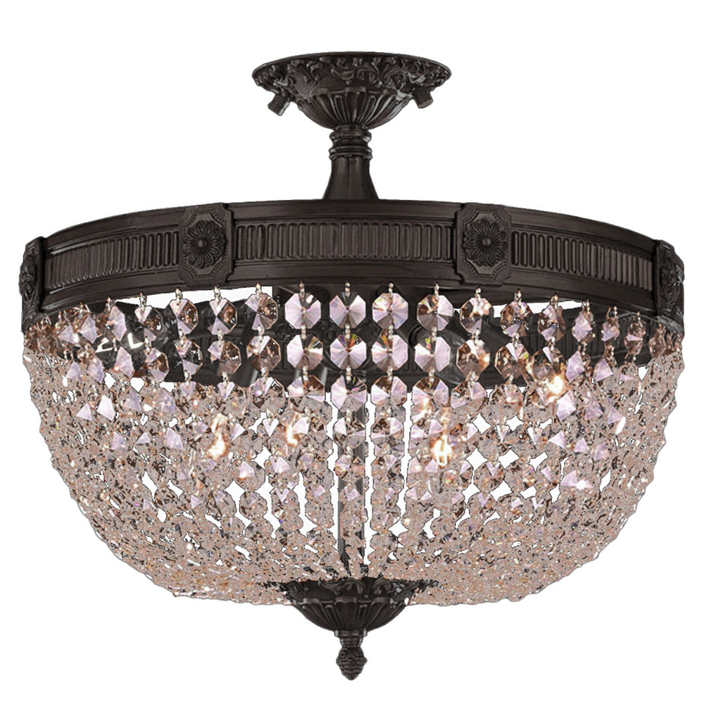 Winchester 6-Light dark Bronze Finish and Clear Crystal Semi Flush Mount Ceiling Light 20 in. Dia x 
