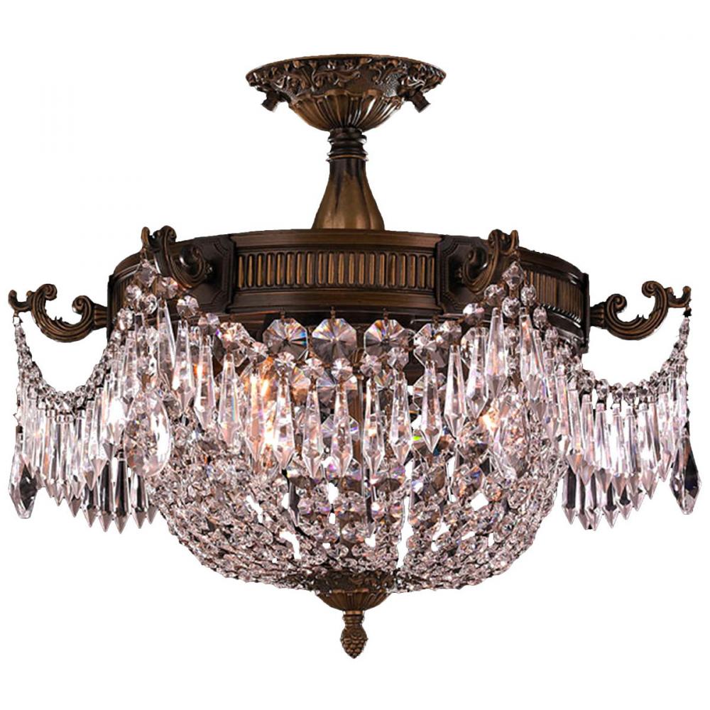 Winchester 3-Light Antique Bronze Finish and Clear Crystal Semi Flush Mount Ceiling Light 20 in. Dia