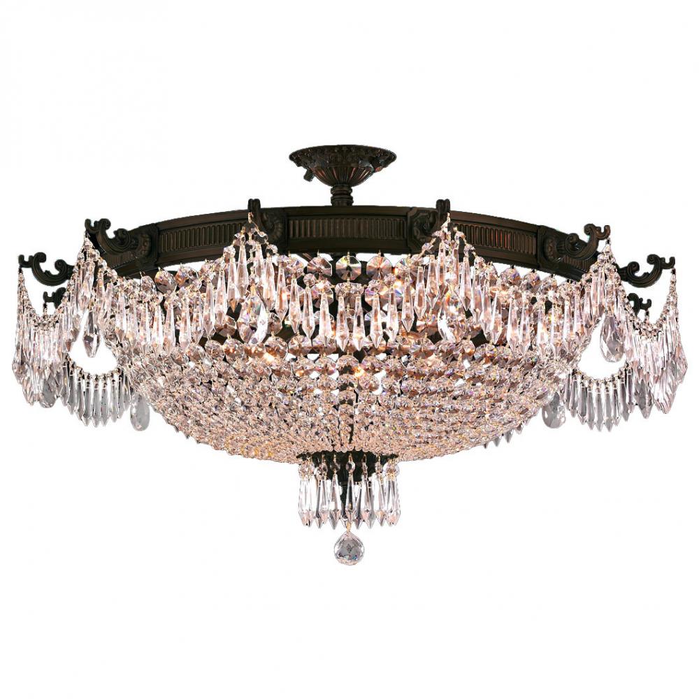 Winchester 12-Light dark Bronzes Finish and Clear Crystal Semi Flush Mount Ceiling Light 36 in. Dia 