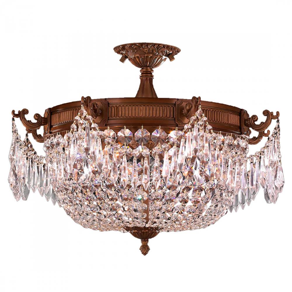 Winchester 3-Light French Gold Finish and Clear Crystal Semi Flush Mount Ceiling Light 20 in. Dia x 