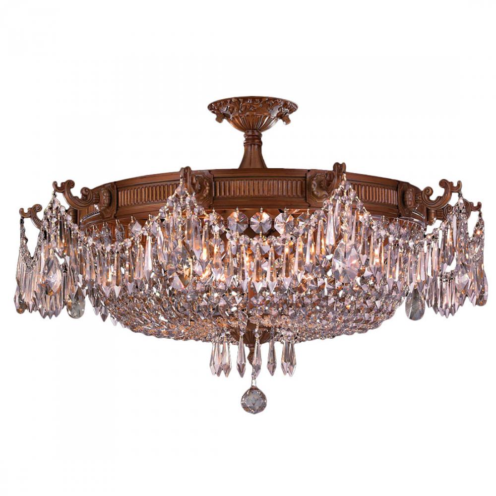 Winchester 10-Light French Gold Finish and Clear Crystal Semi Flush Mount Ceiling Light 30 in. Dia x