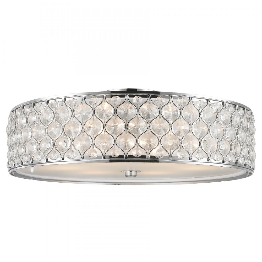 Paris 6-Light Polished Chrome Finish with Clear Crystal Flush Mount Ceiling Light 24 in. Dia x 8 in.