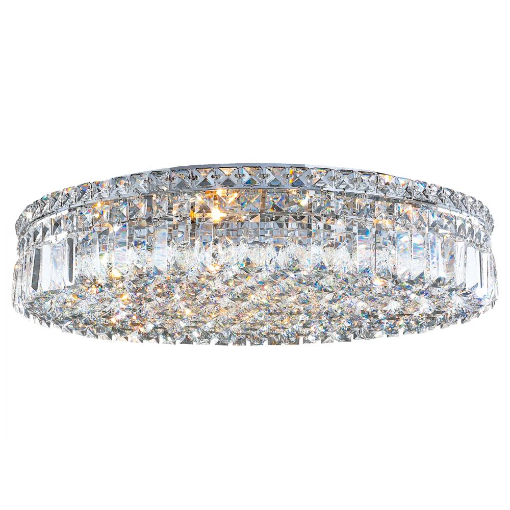 Cascade 9-Light Chrome Finish and Clear Crystal Flush Mount Ceiling Light 24 in. Dia x 5.5 in. H Rou