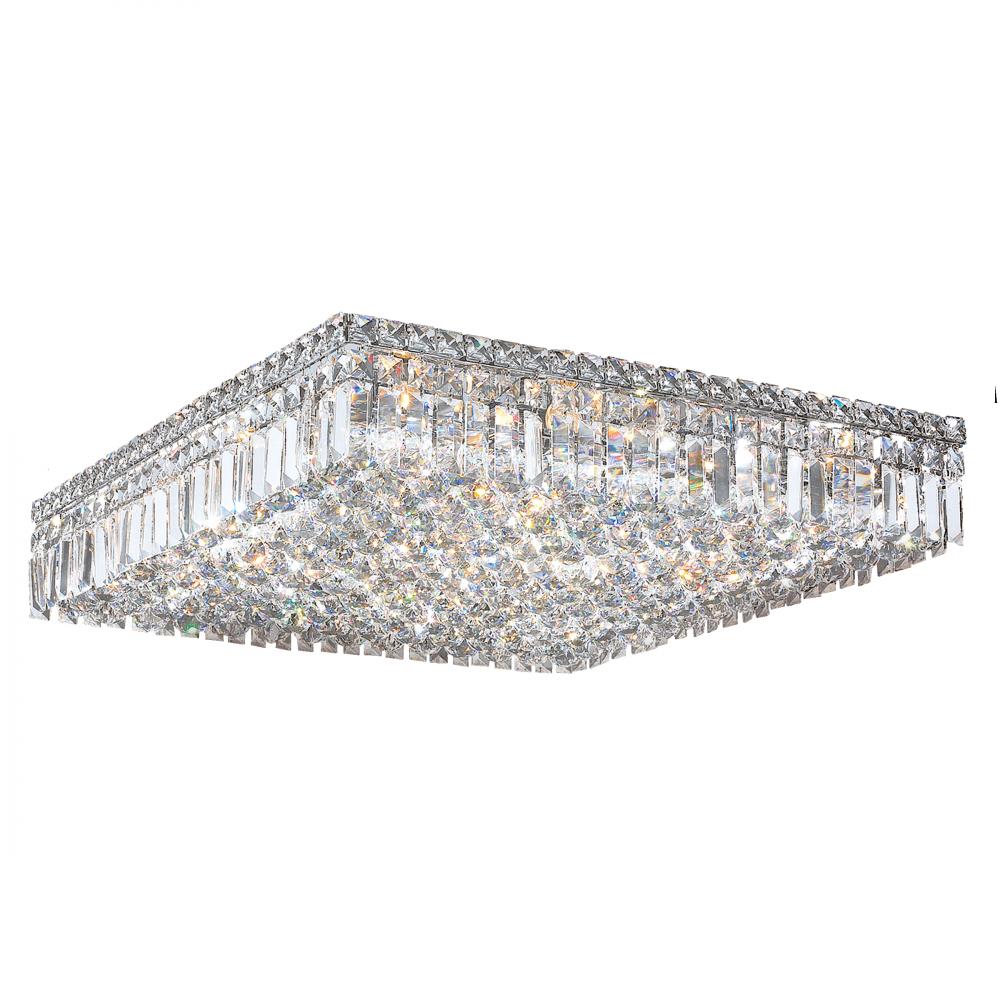 Cascade 13-Light Chrome Finish and Clear Crystal Flush Mount Ceiling Light 24 in. L x 24 in. W x 5.5