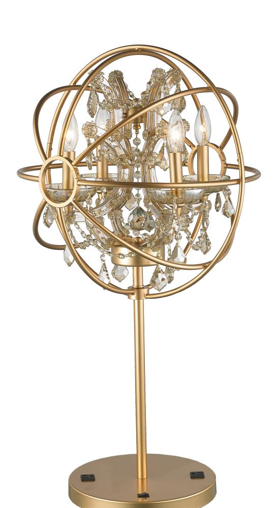 Armillary 18 in. Dia x 33 in. H  Matte Gold Finish with Golden Teak Crystal Foucault's Orb Table