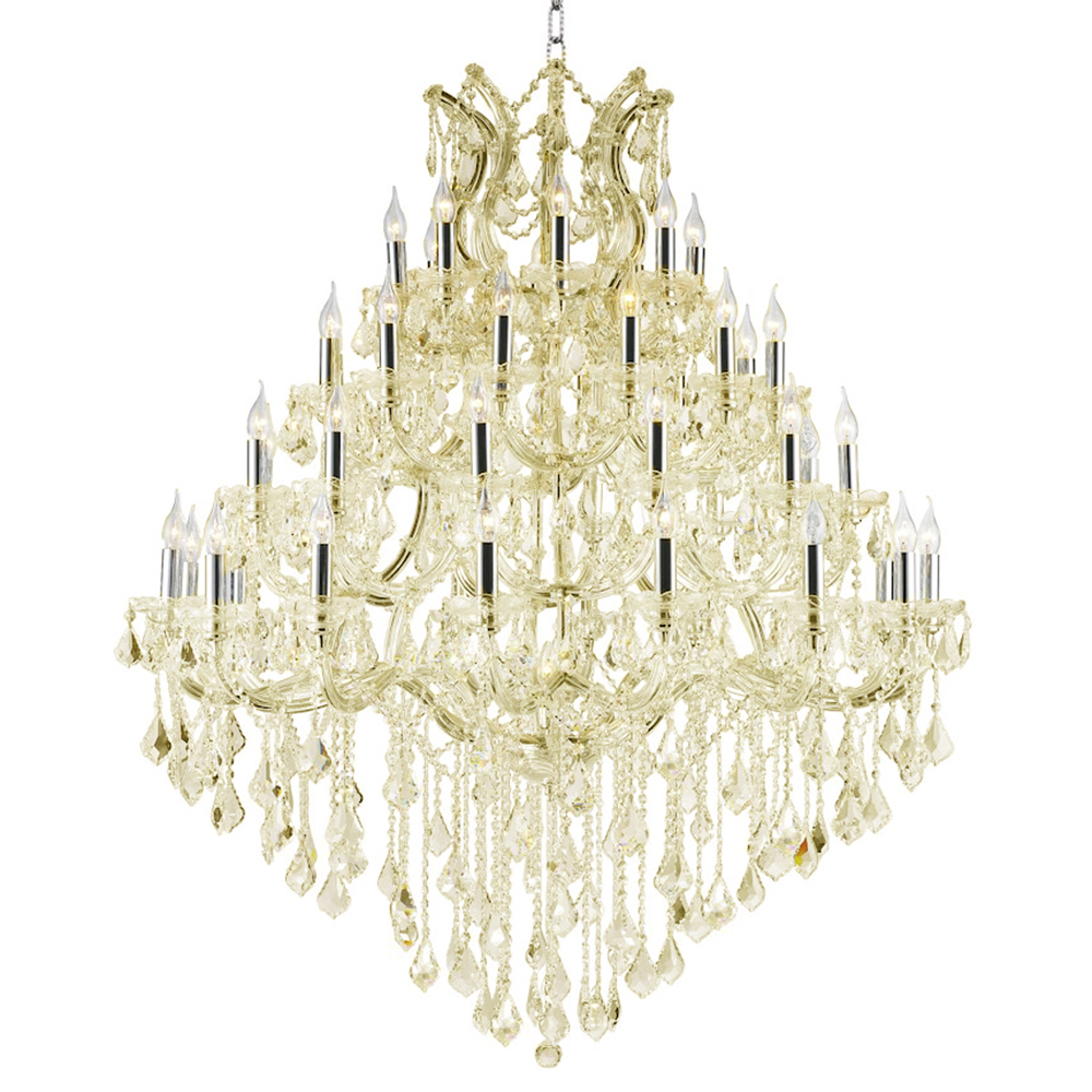 Maria Theresa 49-Light Chrome Finish and Golden Teak Crystal Chandelier 46 in. Dia x 58 in. H Four 4