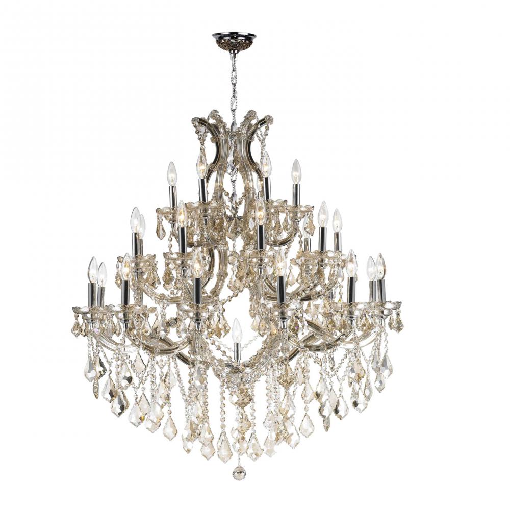 Maria Theresa 28-Light Chrome Finish and Golden Teak Crystal Chandelier 38 in. Dia x 42 in. H Three 