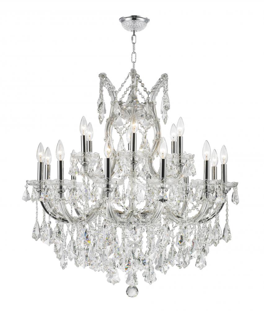 Maria Theresa 19-Light Chrome Finish and Clear Crystal Chandelier 30 in. Dia x 28 in. H Two 2 Tier L