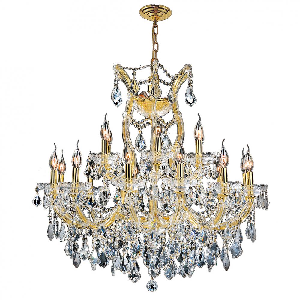 Maria Theresa 19-Light Gold Finish and Clear Crystal Chandelier 30 in. Dia x 28 in. H Two 2 Tier Lar