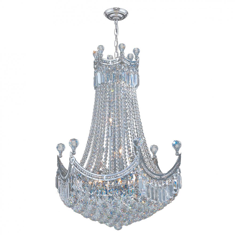 Empire 18-Light Chrome Finish and Clear Crystal Chandelier 24 in. Dia x 32 in. H Round Large