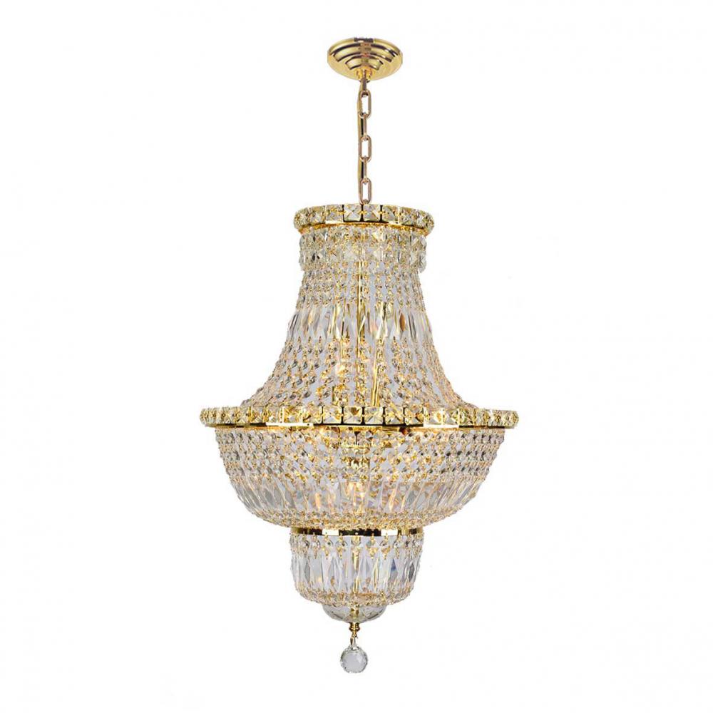 Empire 12-Light Gold Finish and Clear Crystal Chandelier 18 in. Dia x 27 in. H Round Medium