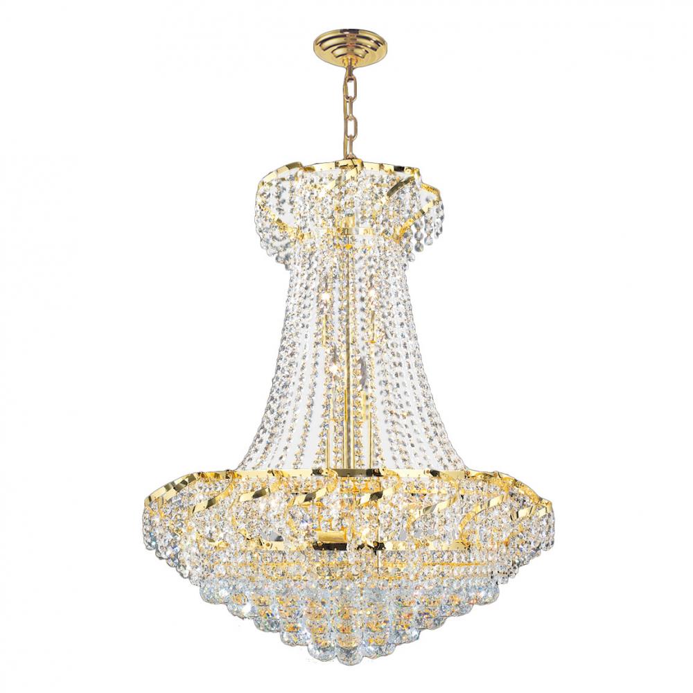 Empire 15-Light Gold Finish and Clear Crystal Chandelier 26 in. Dia x 32 in. H Round Large