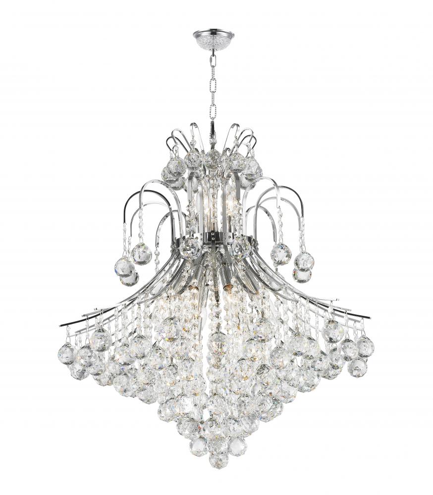 Empire 15-Light Chrome Finish and Clear Crystal Chandelier 25 in. Dia x 31 in. H Round Large