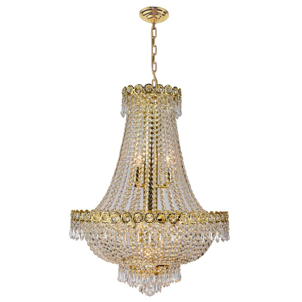 Empire 12-Light Gold Finish and Clear Crystal Chandelier 20 in. Dia x 28 in. H Round Medium