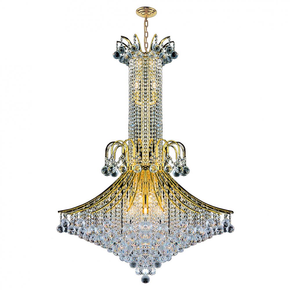 Empire 16-Light Gold Finish and Clear Crystal Chandelier 35 in. Dia x 48 in. H Large